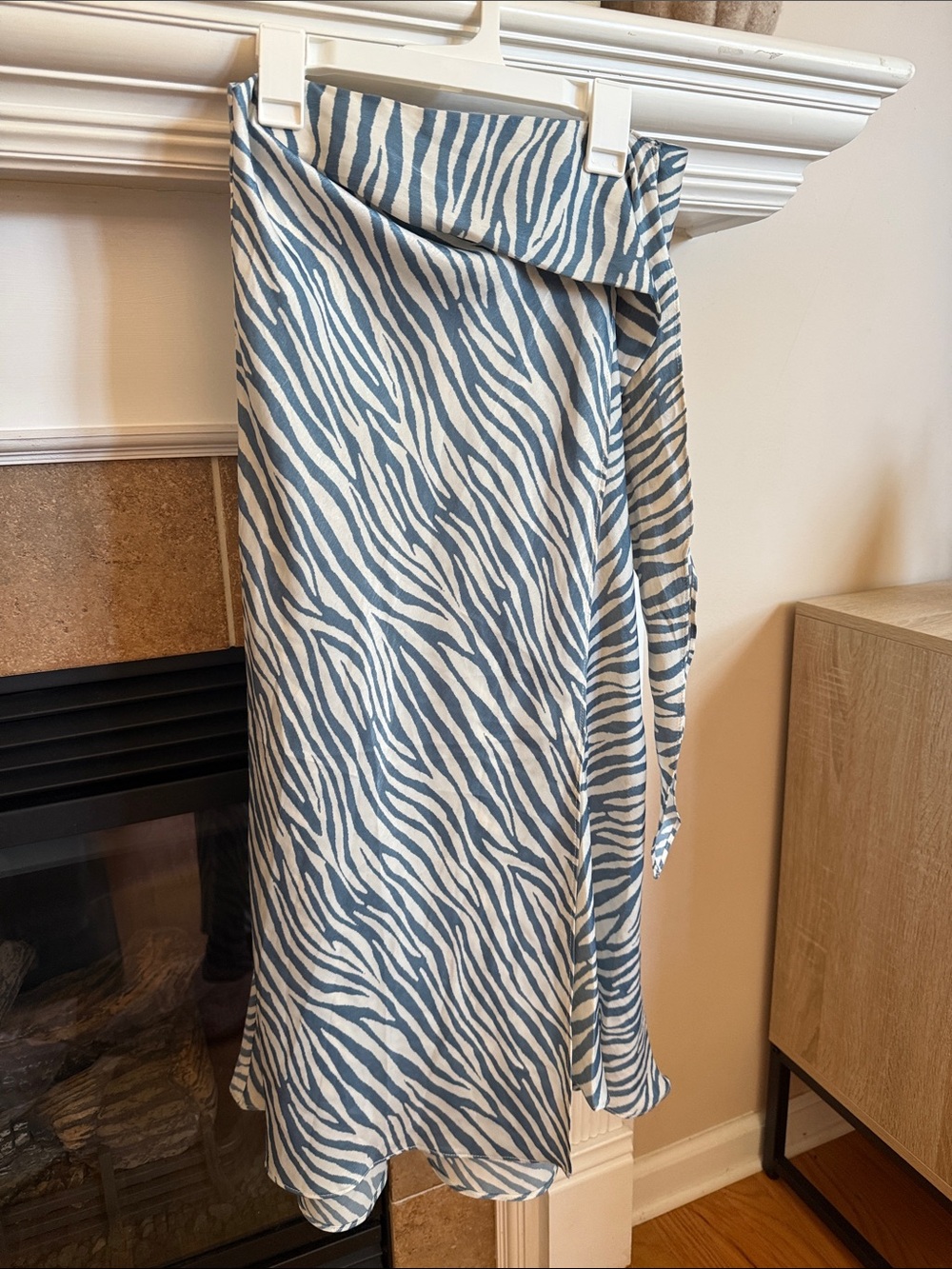 J.O.A. Blue and White Zebra-Stripe Midi Skirt